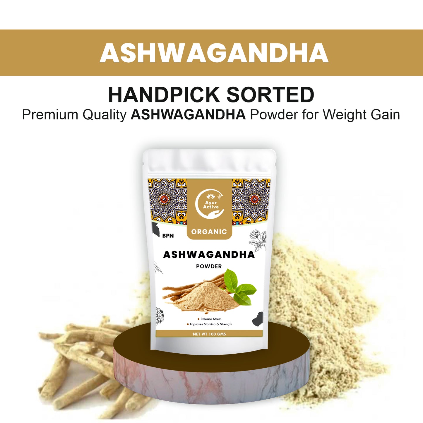 Ayur Active Ashwagandha Powder | 100% Pure & Natural | Stress Relief, Energy Boost & Immunity Support