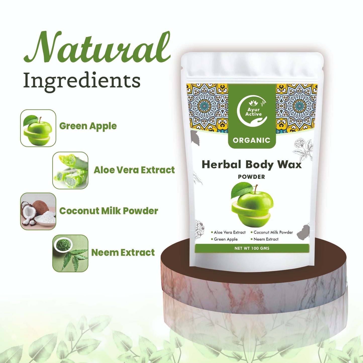 Ayur Active Painless Herbal Wax Powder | 100% Natural Hair Removal | Gentle & Effective for All Skin Types