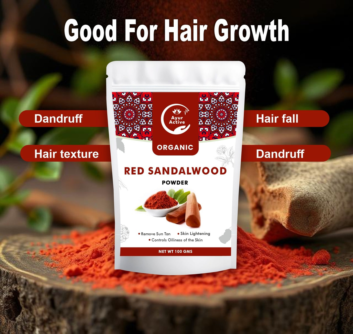 100% Pure & Natural Red Sandalwood Powder (Lal Chandan) –  Glowing Skin & Hair Care | Ayurvedic Face Pack & Scrub | No Additives, Chemical-Free – 100g