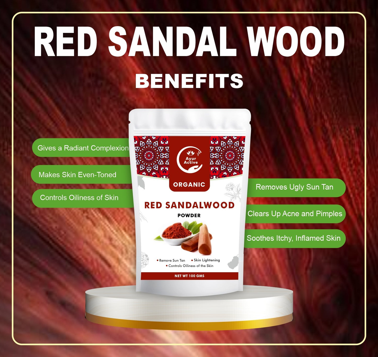100% Pure & Natural Red Sandalwood Powder (Lal Chandan) –  Glowing Skin & Hair Care | Ayurvedic Face Pack & Scrub | No Additives, Chemical-Free – 100g