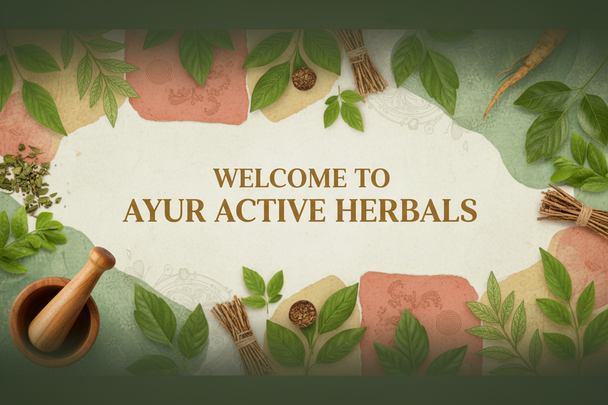 THIS TYPE OF BACKGROUND HAVING TEXT FOR WEL COME TO AYUR ACTIVE HERBALS 